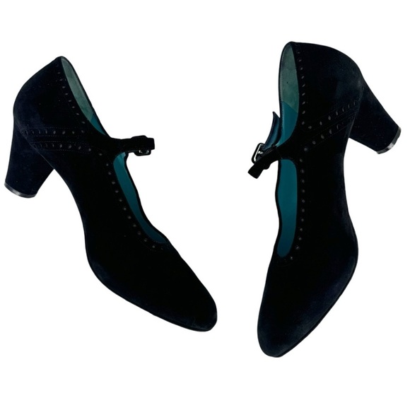 Thierry Rabotin Black Suede Leather Mary Jane Heels Pumps Made in Italy Size 41 - Picture 8 of 16